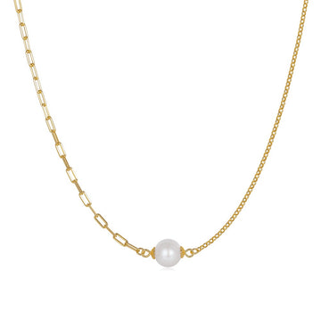 925 Sterling Silver Necklace with Gold Plated - Pearl Combination