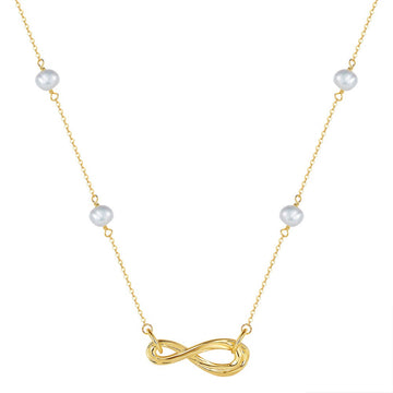 Infinity necklace made of genuine 925 silver with gold plating - pearl combination