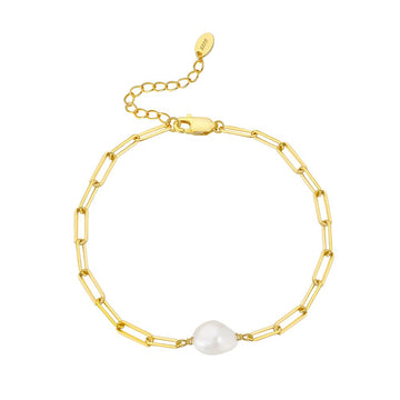 Genuine silver bracelet with pearl inlay - gold plating