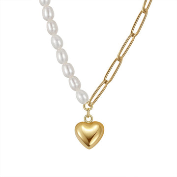 Heart necklace made of 925 sterling silver with gold plating - pearl combination