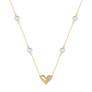 Heart necklace made of 925 sterling silver with gold plating - pearl combination