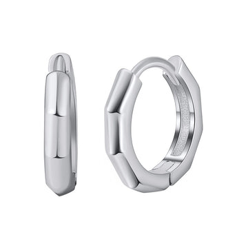 925 Sterling Silver Hoop Earrings with Geometric Design
