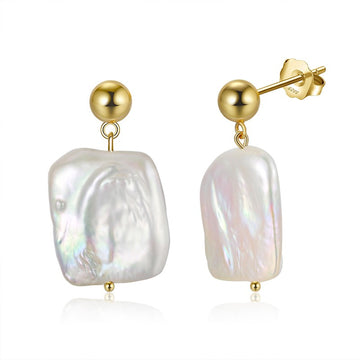 925 Sterling Silver Earrings with Pearl - Gold Plated