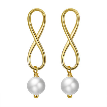 Infinity earrings made of genuine 925 silver with pearl inlay - gold plating