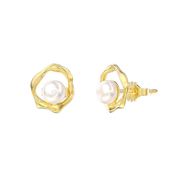 925 Sterling Silver Earrings with Pearl - Gold Plated