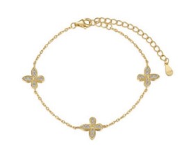 Clover bracelet made of 925 sterling silver with zircons - gold plating