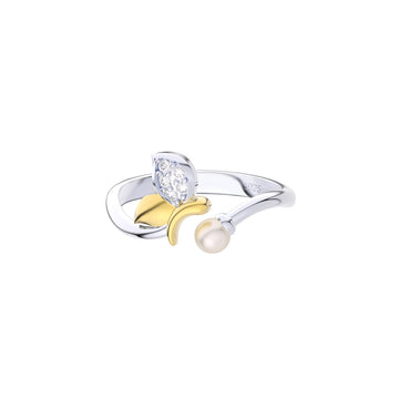 925 sterling silver ring with zirconia stones and pearl, gold plated - silver and gold color