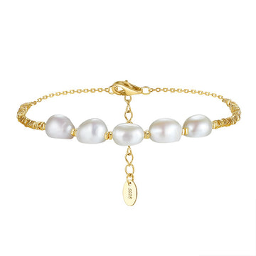 Genuine 925 silver bracelet with pearls - gold plating