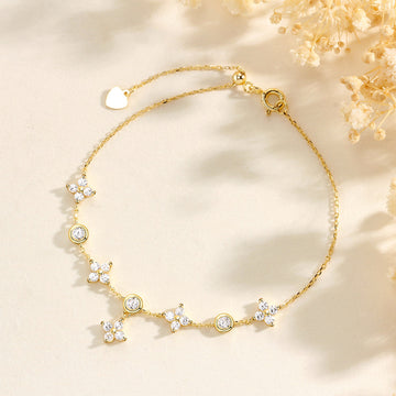 Clover bracelet made of genuine 925 silver, gold plated and studded with zircons