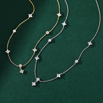 Clover necklace made of 925 sterling silver with zircons - gold plating