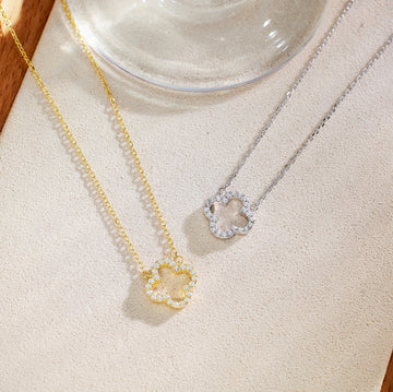 925 sterling silver clover necklace with zircons