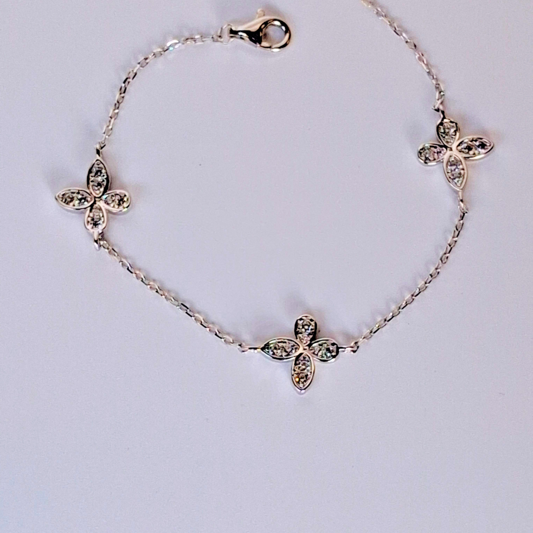 צמיד תלתן מכסף אמיתי 925 משובצת זירקונים