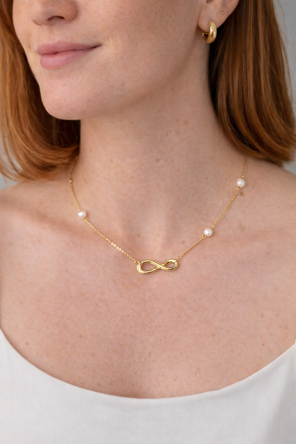 Infinity Pearl Necklace - 925 Silver Gold Plated
