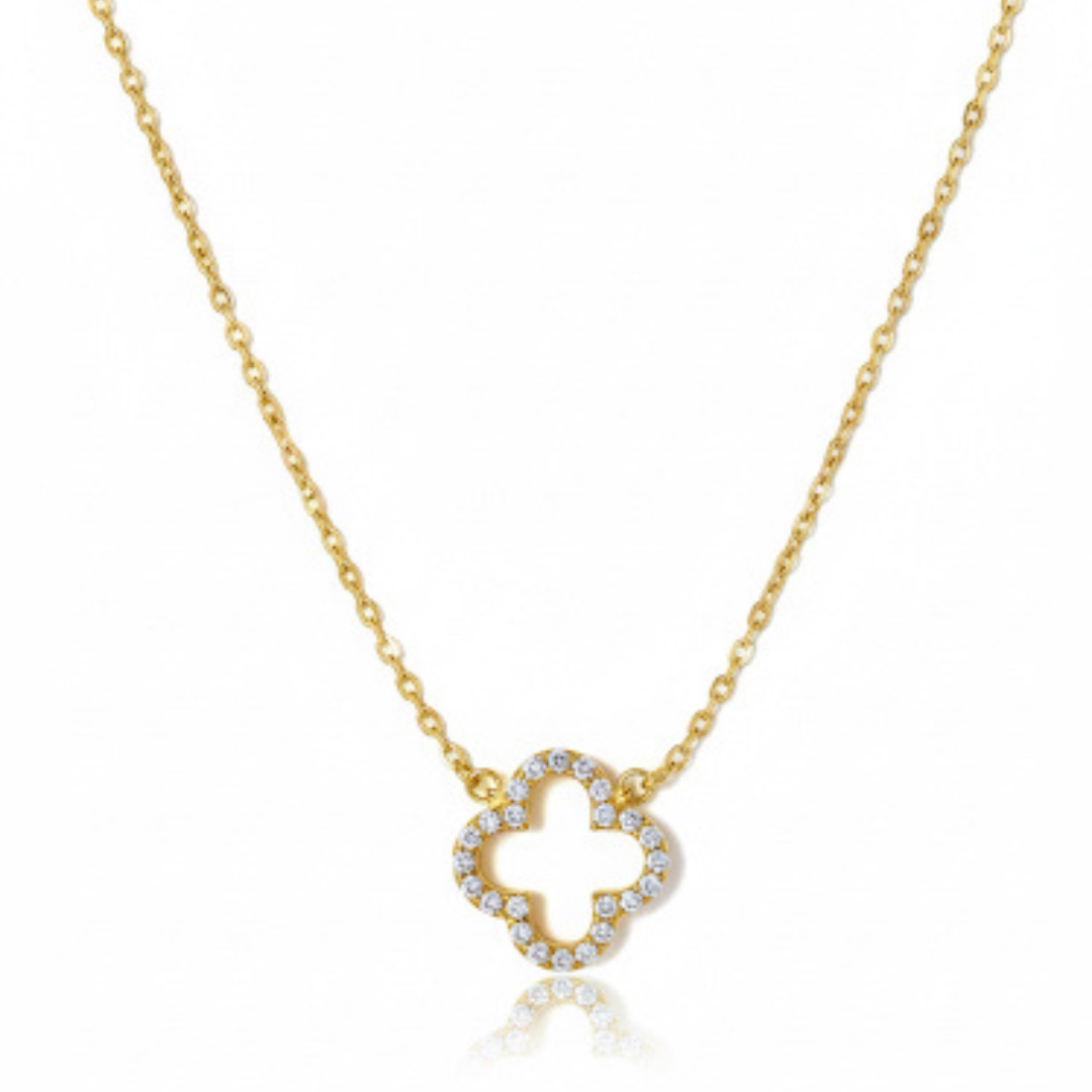 Clover necklace made of 925 sterling silver with zircons - gold plating
