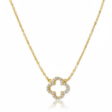 Clover necklace made of 925 sterling silver with zircons - gold plating