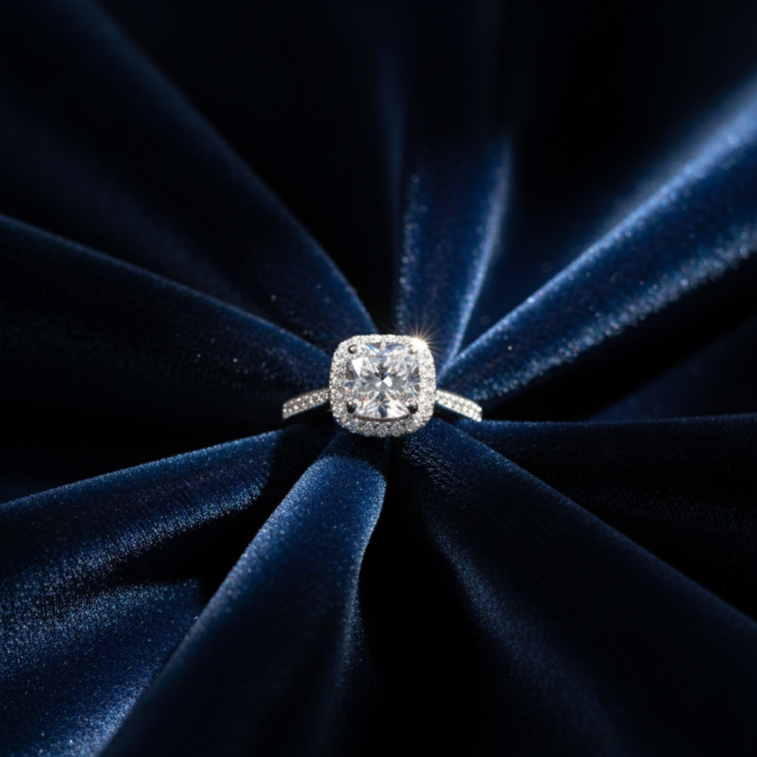 Royal Crown Halo Moissanite Ring – 925 Sterling Silver