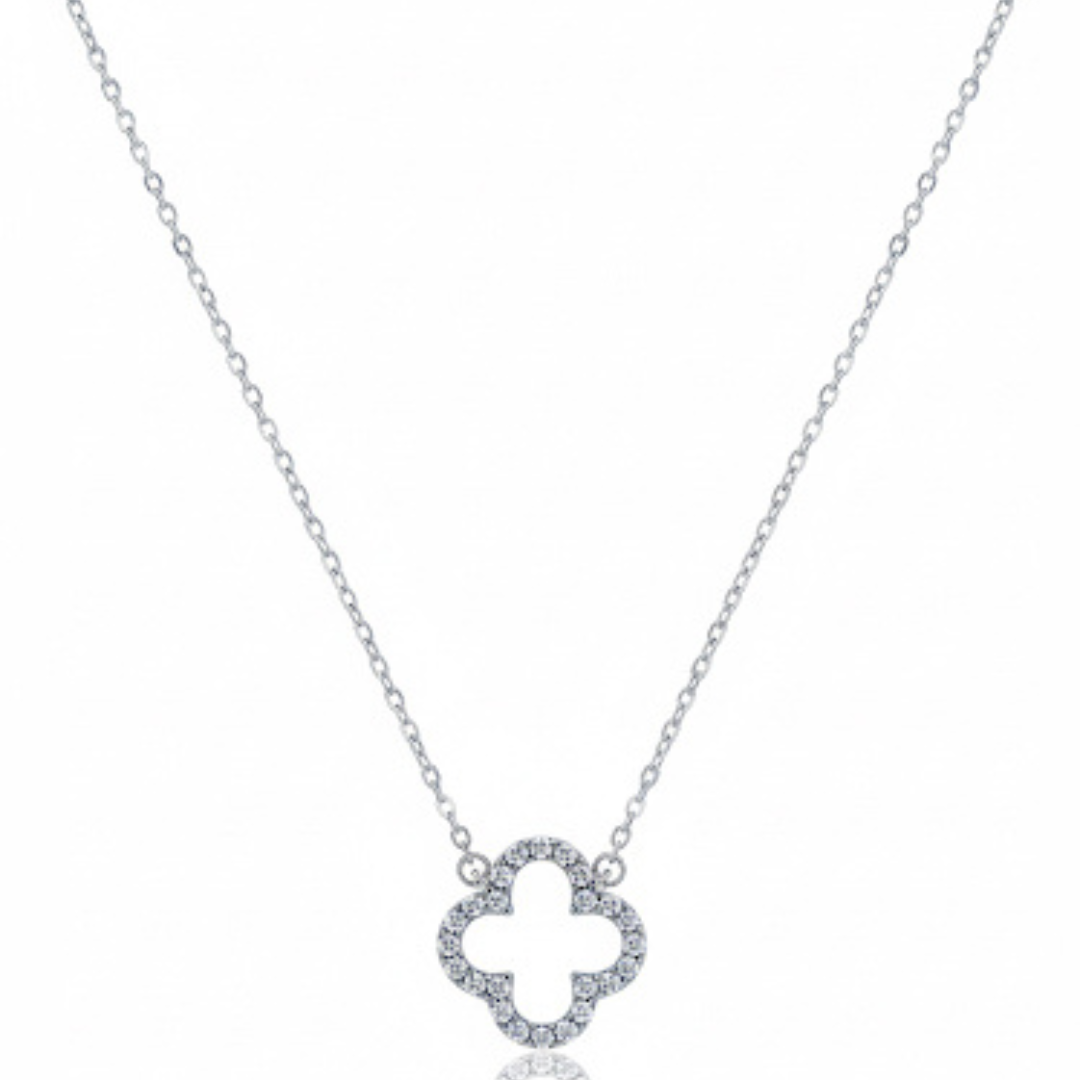 925 sterling silver clover necklace with zircons