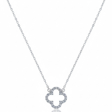 925 sterling silver clover necklace with zircons