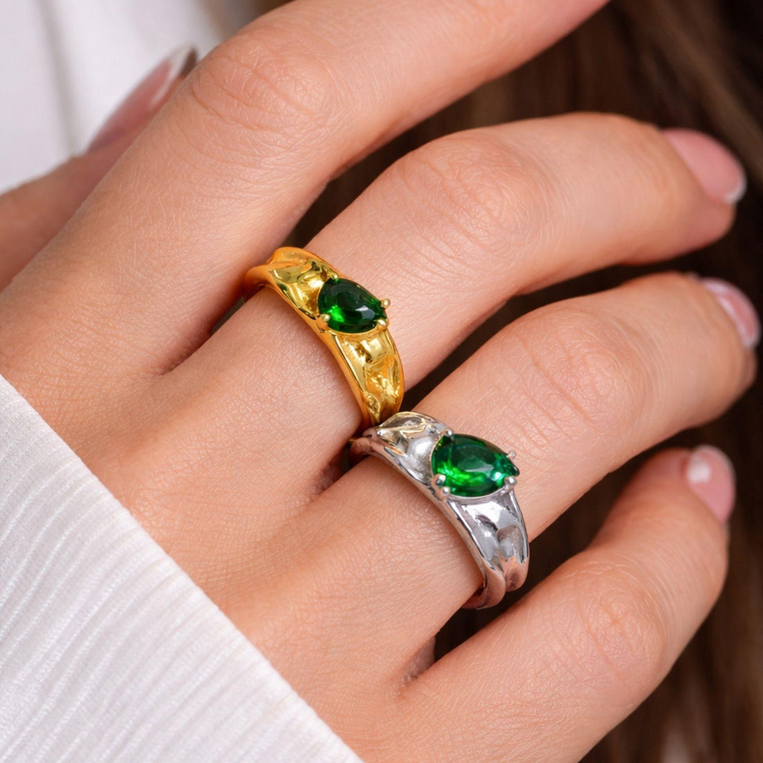Green stone silver ring 925 sterling silver adjustable band