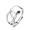 Black stone silver ring 925 sterling silver adjustable