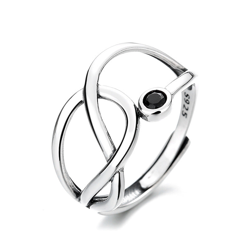 Black stone silver ring 925 sterling silver adjustable