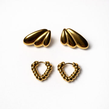 Gold earrings set 18k gold plated stainless steel two pairs