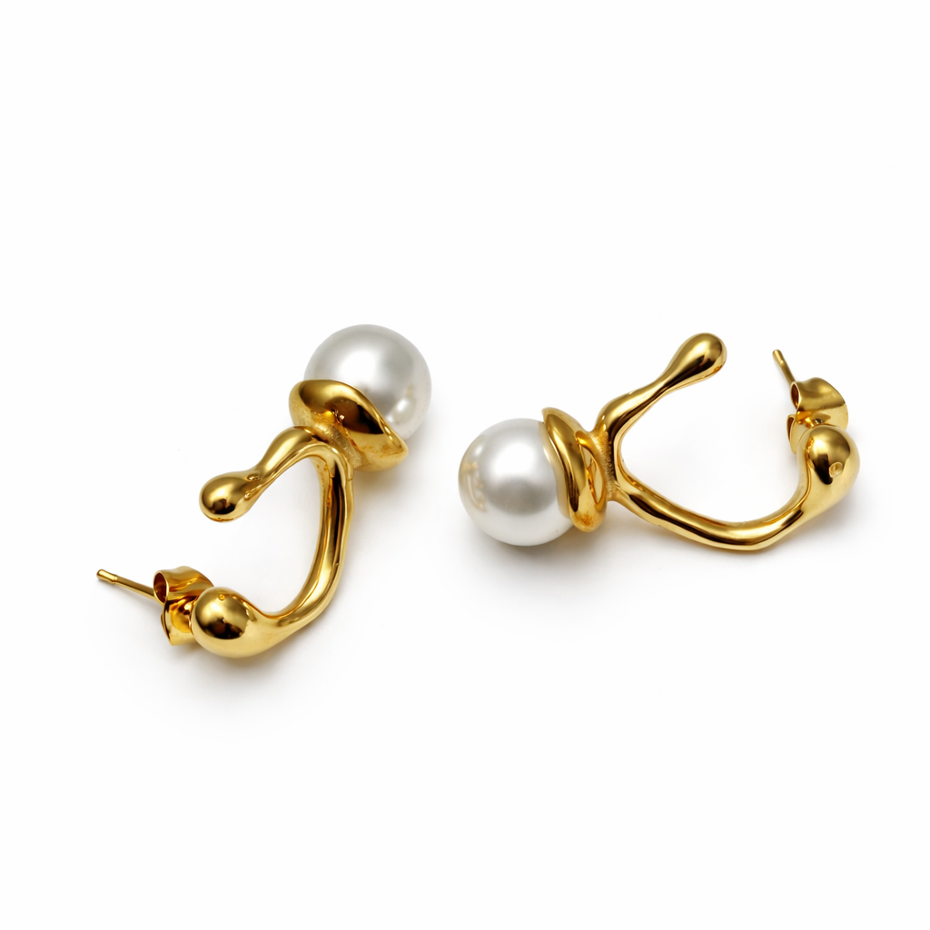 Gold pearl hoop earrings 18k gold plated stainless steel