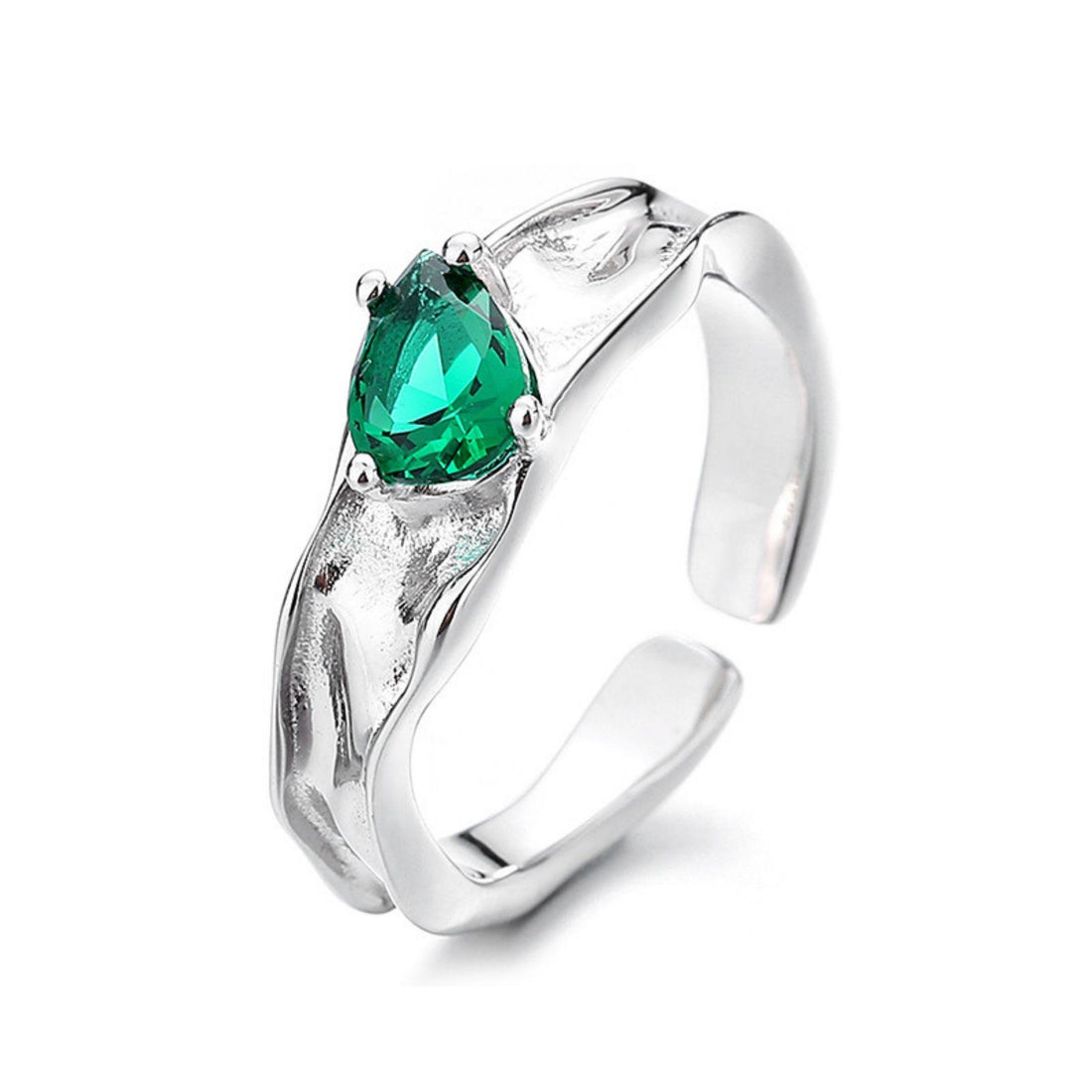 Green stone silver ring 925 sterling silver adjustable band