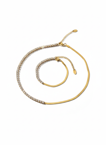 סט שרשרת וצמיד משובצים – סטיינלס סטיל בציפוי זהב 18 קראט