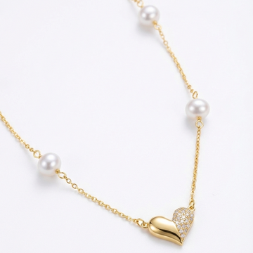Golden Heart Pearl Necklace - 925 Silver Gold Plated (Copy)