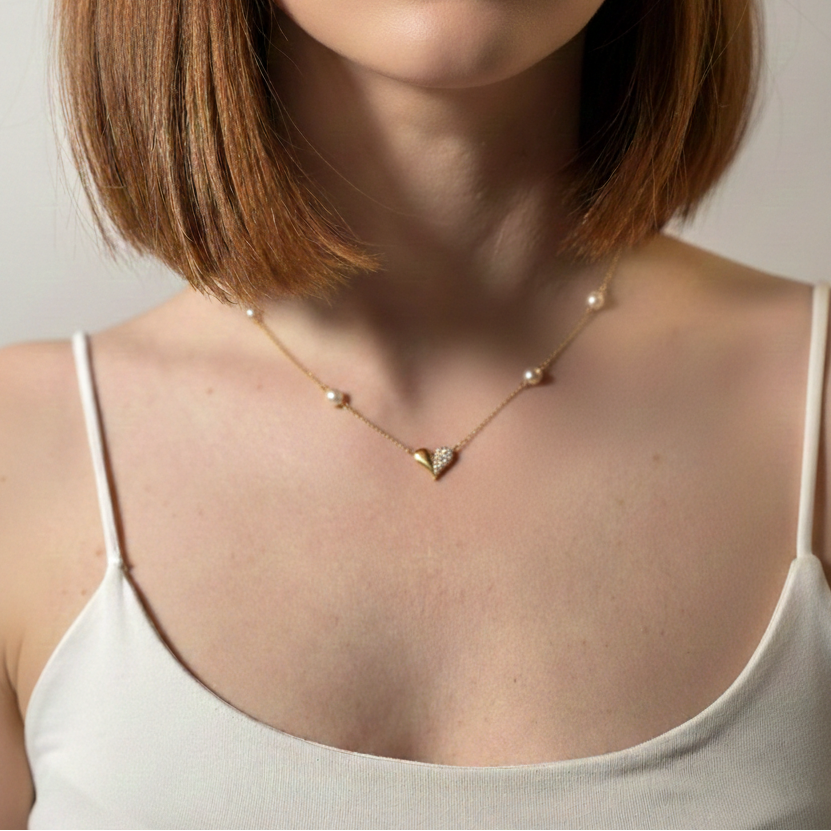 Golden Heart Pearl Necklace - 925 Silver Gold Plated (Copy)