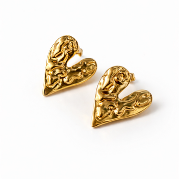 Textured Heart Earrings – 18K Gold Plated Stainless Steel