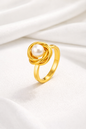 Gold Pearl Knot Ring – 18K Gold Plated Stainless Steel