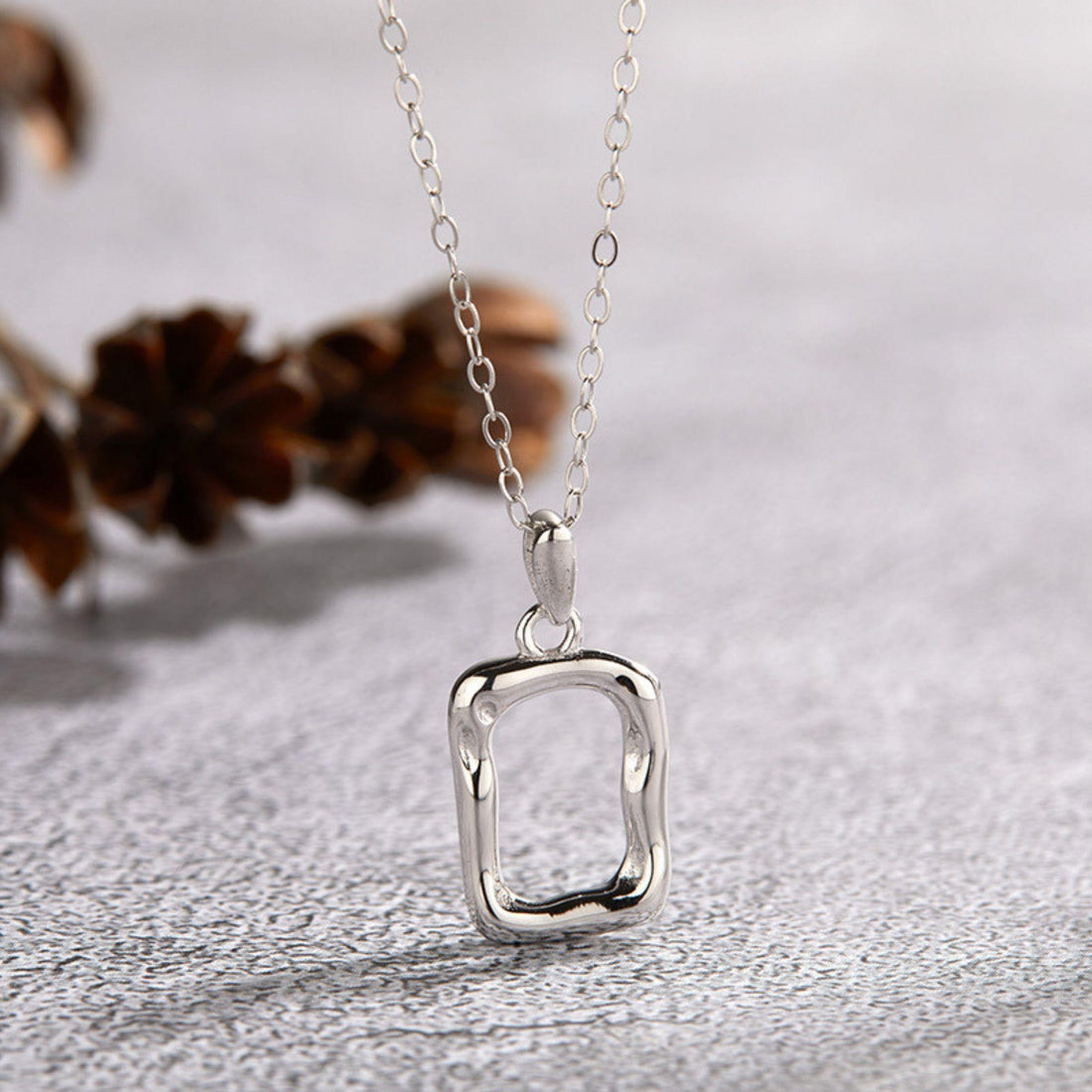 Silver rectangle pendant necklace 925 sterling silver