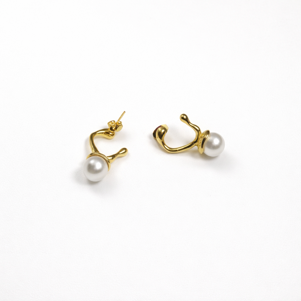Gold pearl hoop earrings 18k gold plated stainless steel