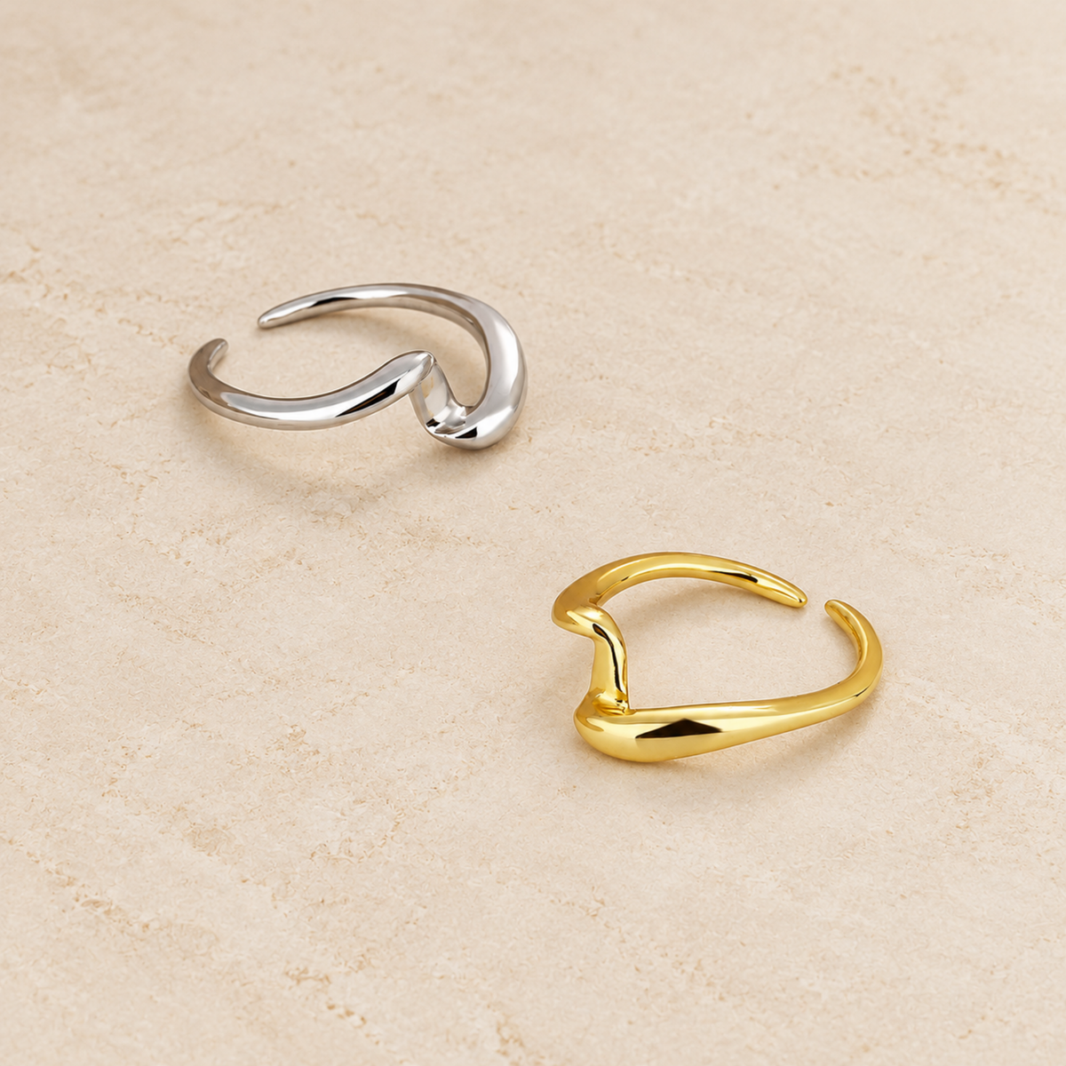 Front view of Aurelia Flow silver and gold mixed metal sculptural ring
