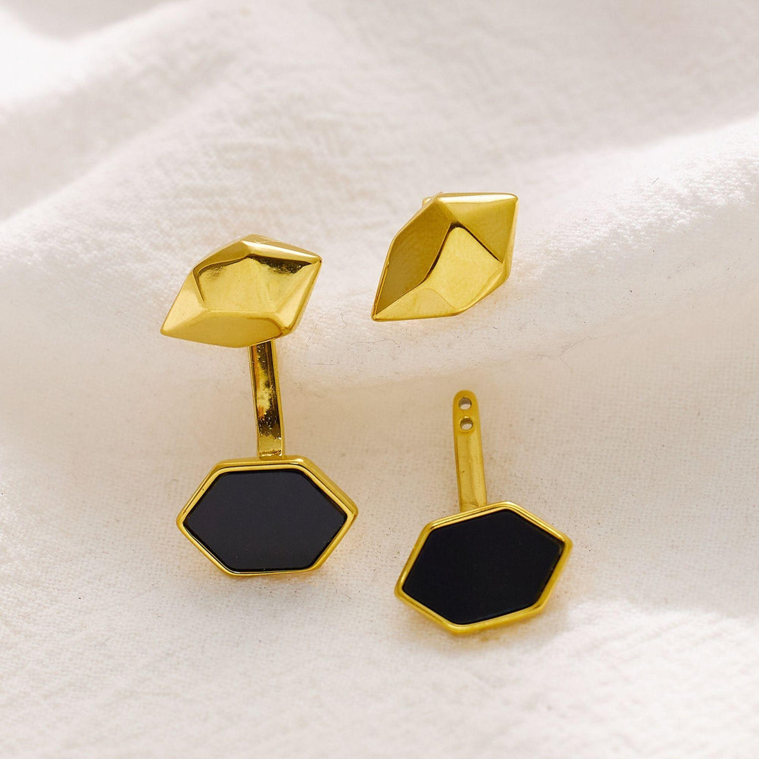 onyx geometric earrings in gold stainless steel