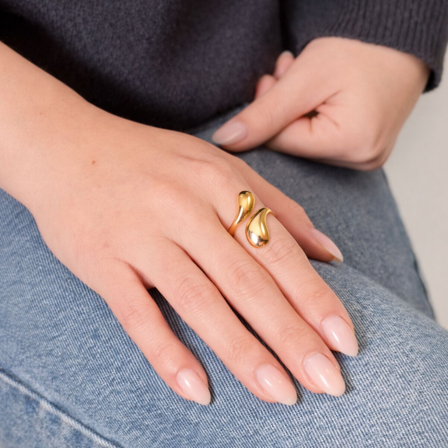  bold open gold ring high polish stainless steel