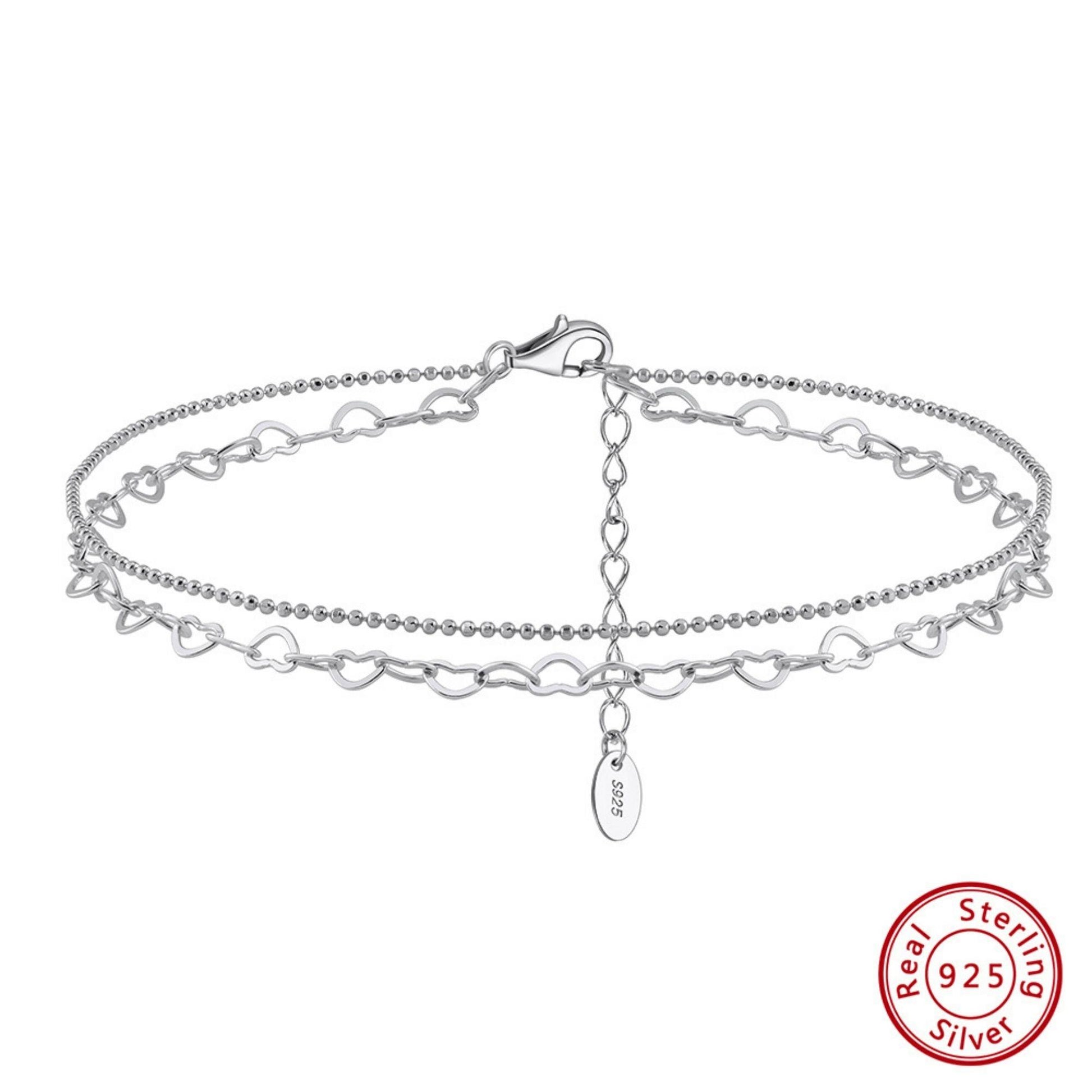 Sterling silver double anklet with hearts