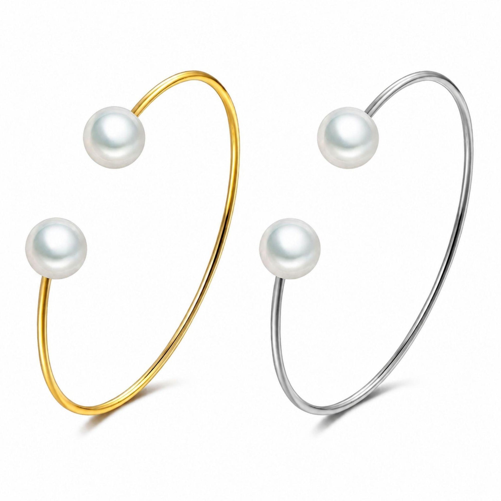 Elara gold pearl cuff bracelet worn on wrist
