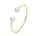 Elara gold stainless steel open cuff bracelet with two white pearls