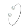 Elara silver stainless steel open cuff bracelet with two white pearls