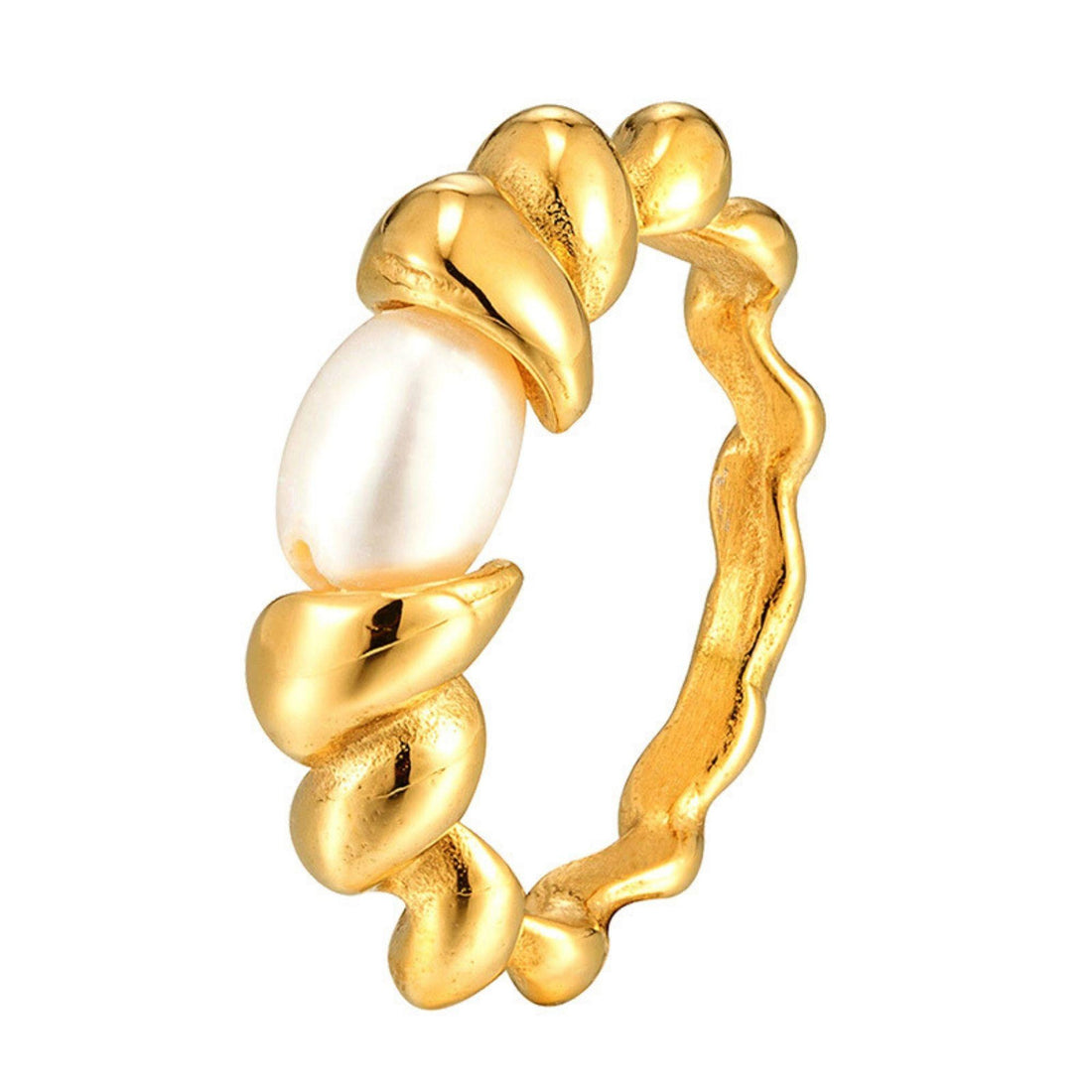 gold plated pearl ring minimalist elegant jewelry