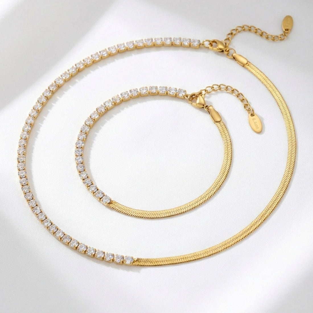 gold tennis necklace and bracelet set