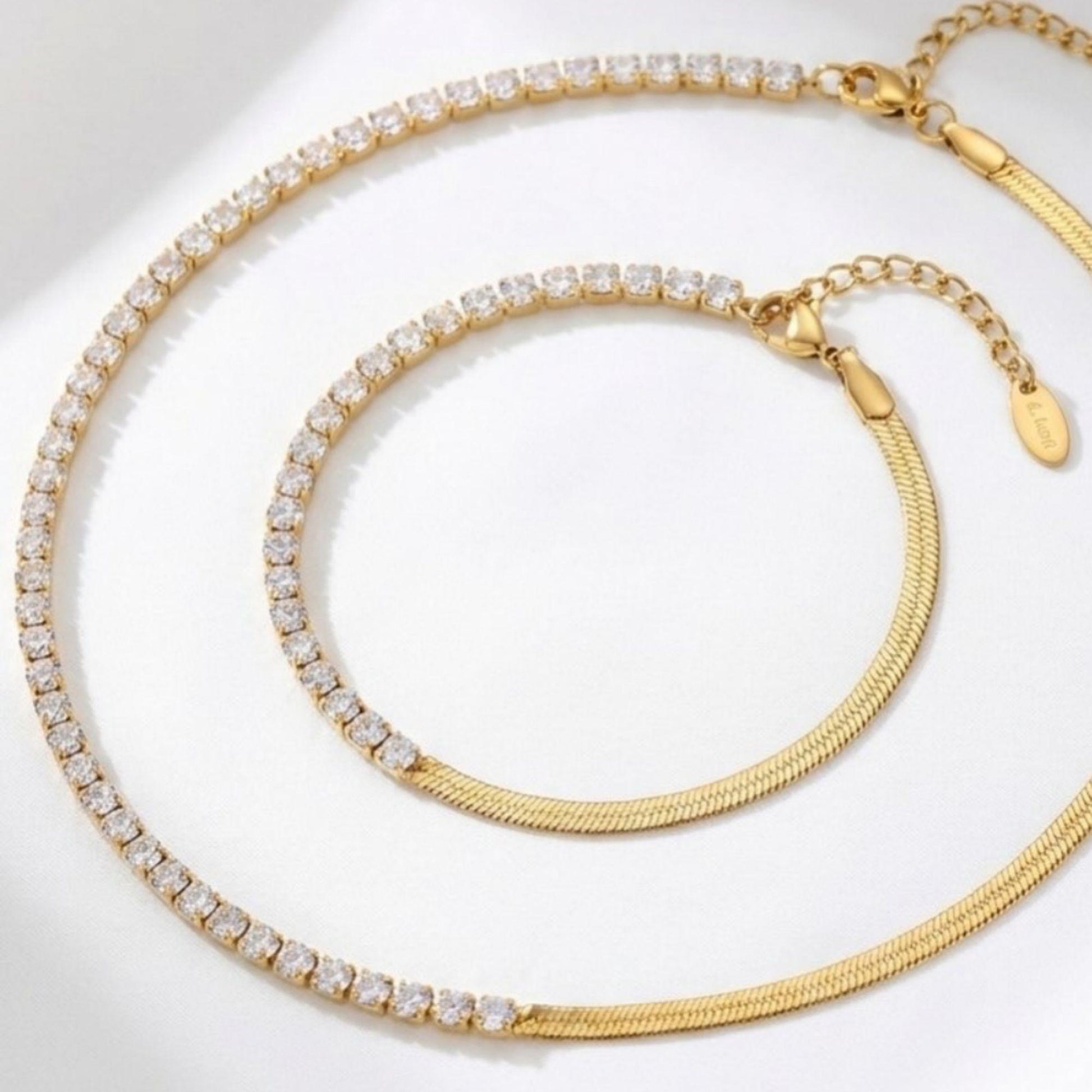gold crystal necklace and bracelet set stainless steel