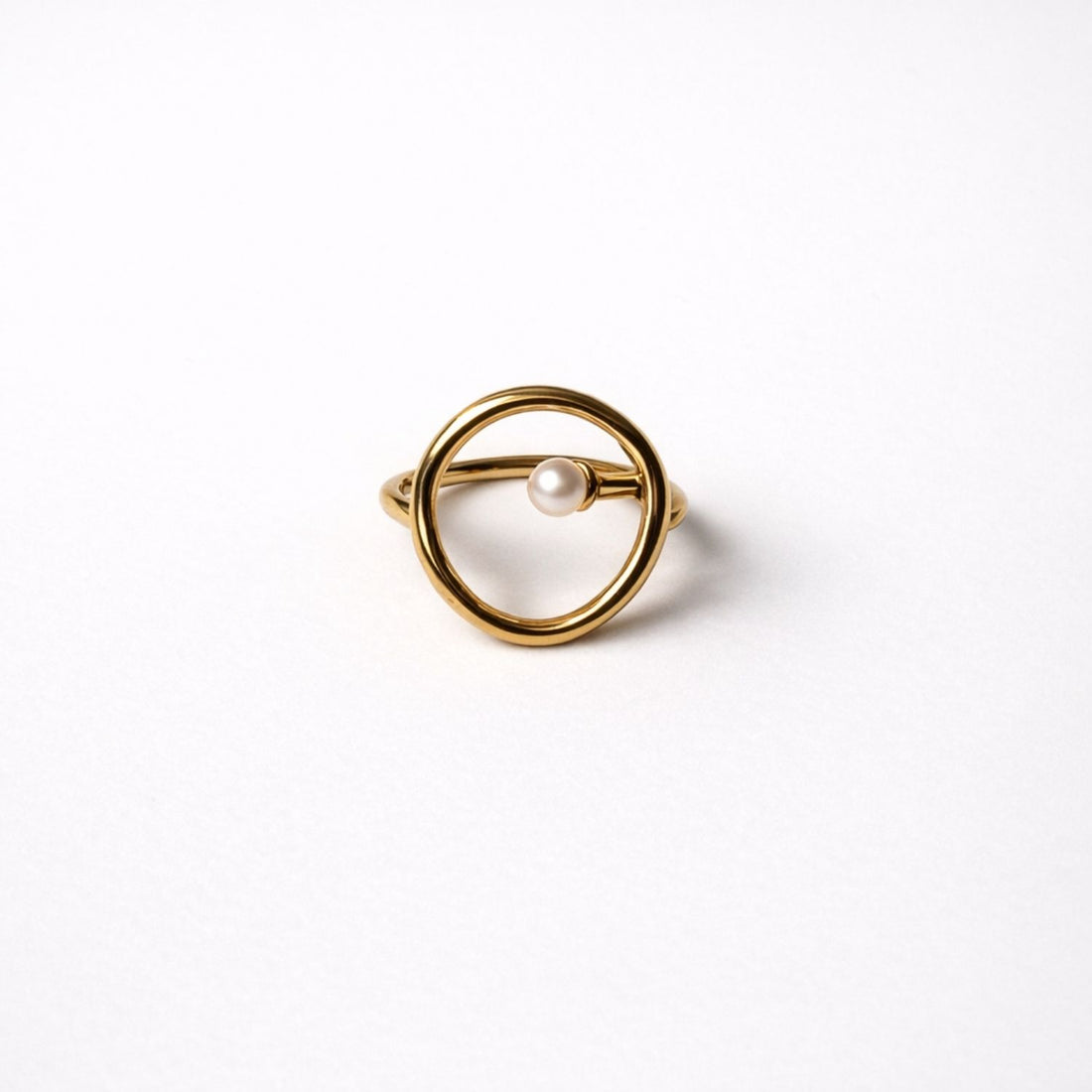 gold pearl ring stainless steel 18k gold plated