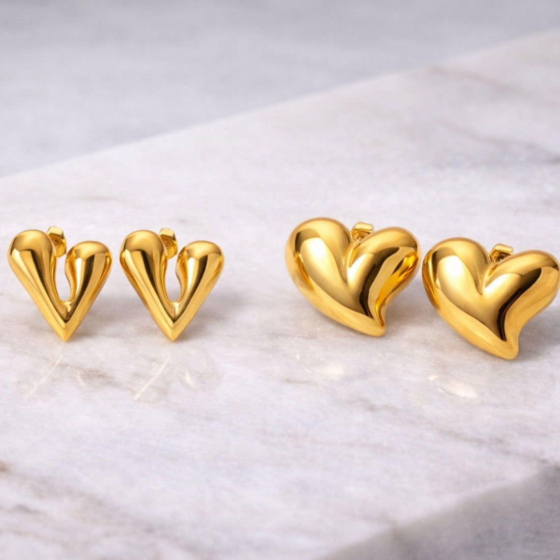 gold stainless steel heart earrings set 