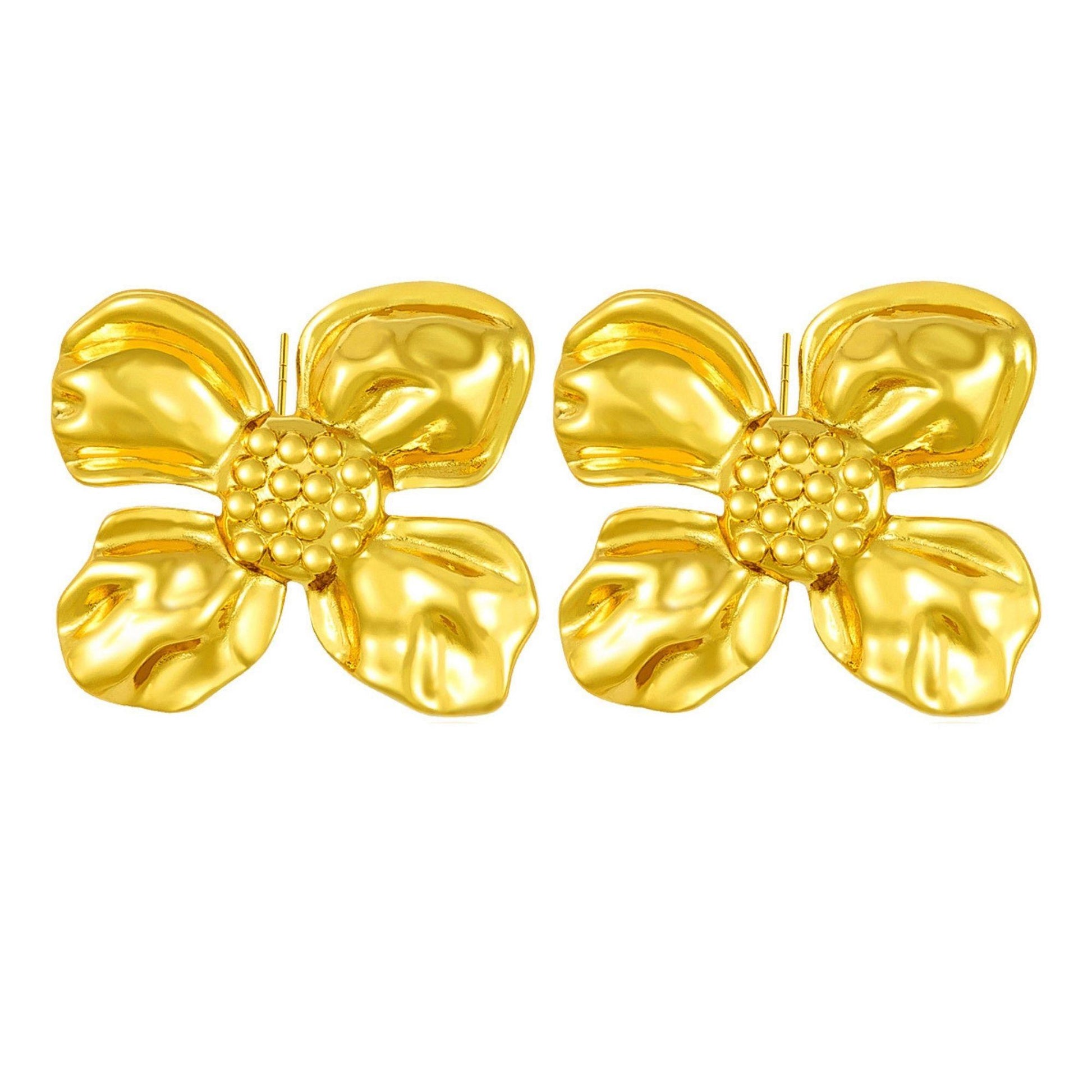 Golden Bloom flower earrings in gold stainless steel