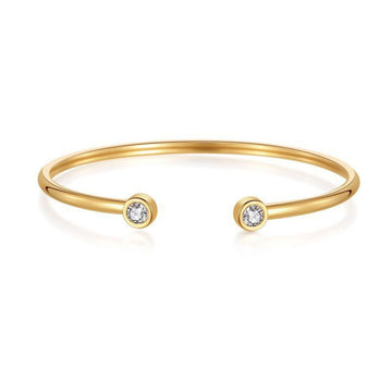 Liora gold stainless steel open cuff bracelet with two round zircon stones