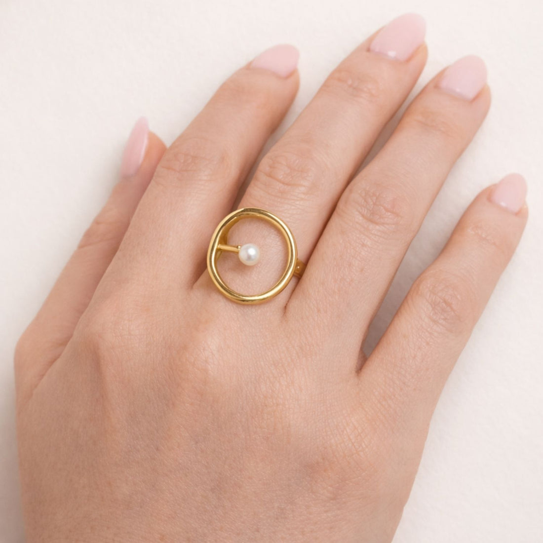 gold pearl ring stainless steel 18k gold plated